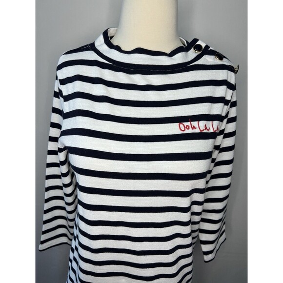 Talbots Nautical Striped Cotton Top Size XS Oh la la Embroidered - Picture 4 of 7